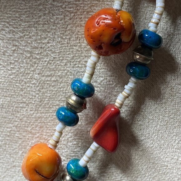 Vintage Yemenite Filigree 925 Silver Coral Turquoise Necklace 34” - Picture 12 of 16